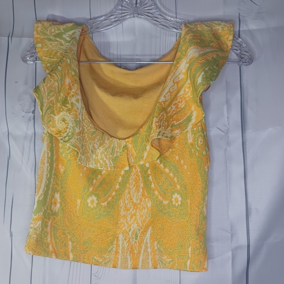 ZARA S Firfirli Jakarli Yellow Green Paisley Stretch sleeveless cropped top - Picture 1 of 9